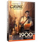 De rechthoekige doos van het coöperatieve bordspel Chronicles of Crime: 1900, geïllustreerd met een journalist in Parijs die een misdaad probeert op te lossen.