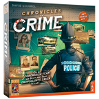 De vierkante doos van het coöperatieve bordspel Chronicles of Crime, geïllustreerd met politieagent die een misdaad probeert op te lossen.