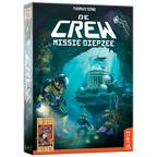De blauwe, rechthoekige doos van het kaartspel De Crew: Missie Diepzee, geïllustreerd met duikers in een onderwaterwereld.